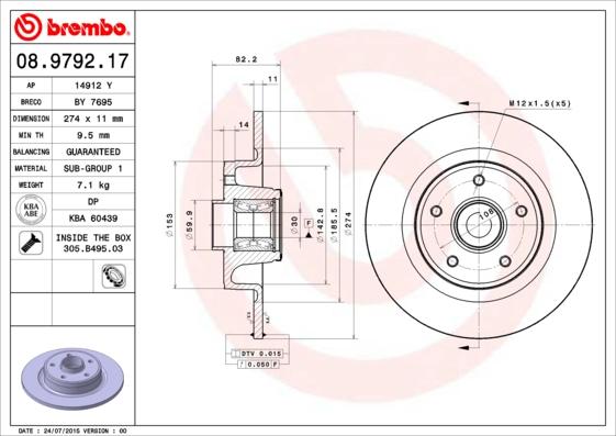 Brembo 08.9792.17 - Discofreno autozon.pro