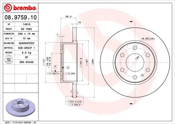 Brembo 08.9759.10 - Discofreno autozon.pro