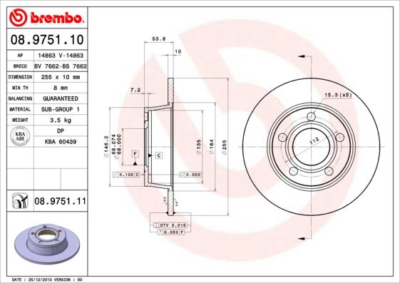 Brembo 08.9751.11 - Discofreno autozon.pro