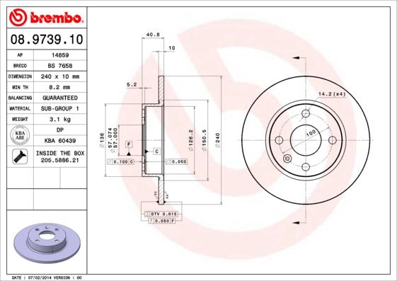 Brembo 08.9739.10 - Discofreno autozon.pro