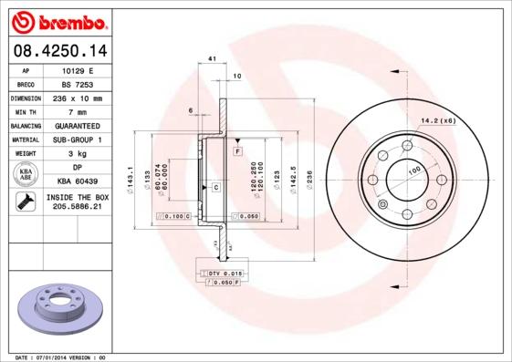 Brembo 08.4250.14 - Discofreno autozon.pro