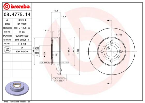 Brembo 08.4775.14 - Discofreno autozon.pro