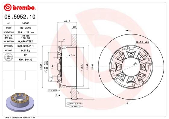 Brembo 08.5952.10 - Discofreno autozon.pro