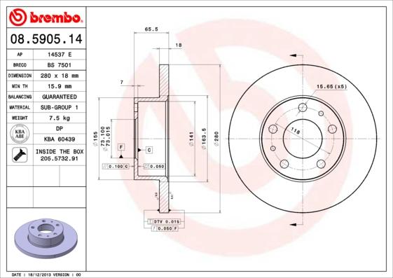 Brembo 08.5905.14 - Discofreno autozon.pro