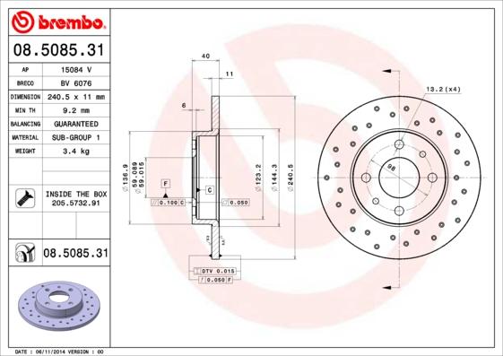 Brembo 08.5085.31 - Discofreno autozon.pro