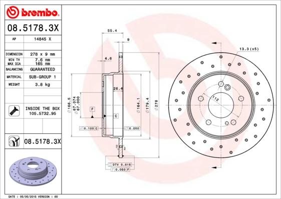 Brembo 08.5178.3X - Discofreno autozon.pro