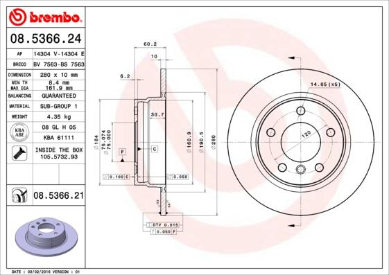 Brembo 08.5366.21 - Discofreno autozon.pro