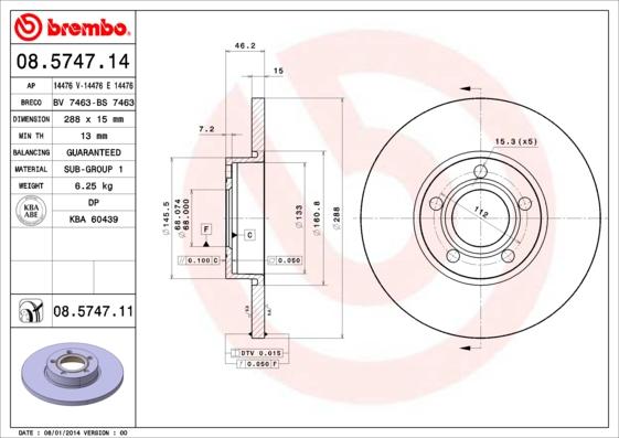 Brembo 08.5747.11 - Discofreno autozon.pro