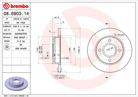 Brembo 08.6903.14 - Discofreno autozon.pro