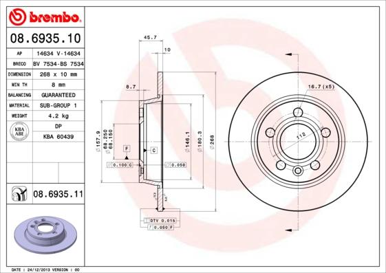 Brembo 08.6935.10 - Discofreno autozon.pro