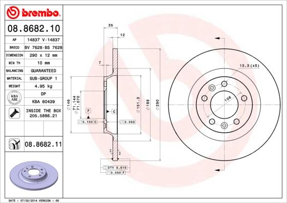 Brembo 08.8682.10 - Discofreno autozon.pro