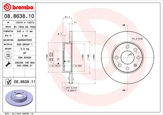 Brembo 08.8638.10 - Discofreno autozon.pro