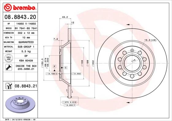 Brembo 08.8843.20 - Discofreno autozon.pro