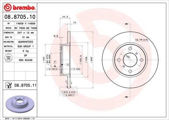 Brembo 08.8705.10 - Discofreno autozon.pro