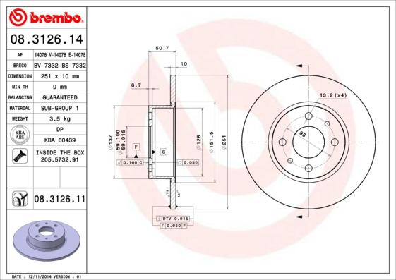 Brembo 08.3126.11 - Discofreno autozon.pro