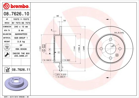 Brembo 08.7626.10 - Discofreno autozon.pro