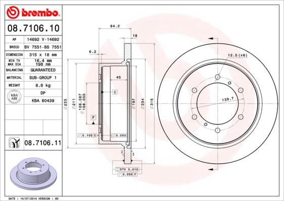 Brembo 08.7106.10 - Discofreno autozon.pro