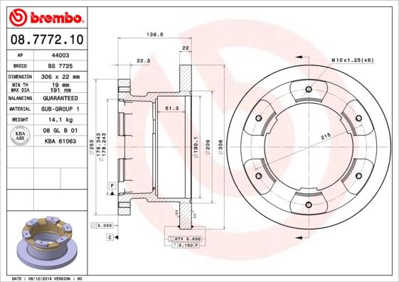 Brembo 08.7772.10 - Discofreno autozon.pro