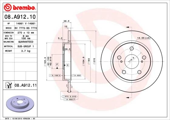 Brembo 08.A912.10 - Discofreno autozon.pro