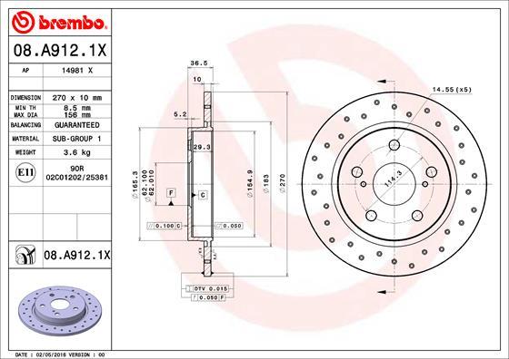 Brembo 08.A912.1X - Discofreno autozon.pro