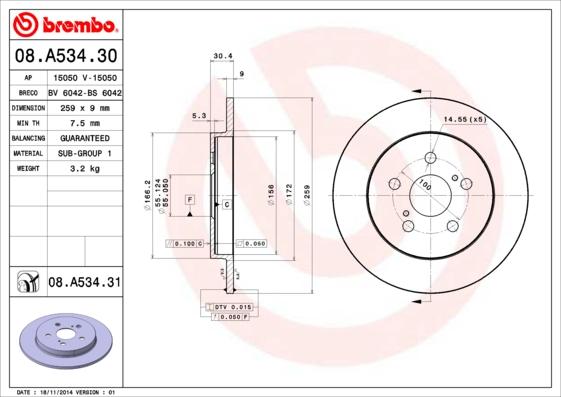 Brembo 08.A534.30 - Discofreno autozon.pro