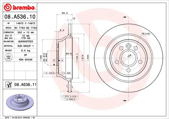 Brembo 08.A536.11 - Discofreno autozon.pro