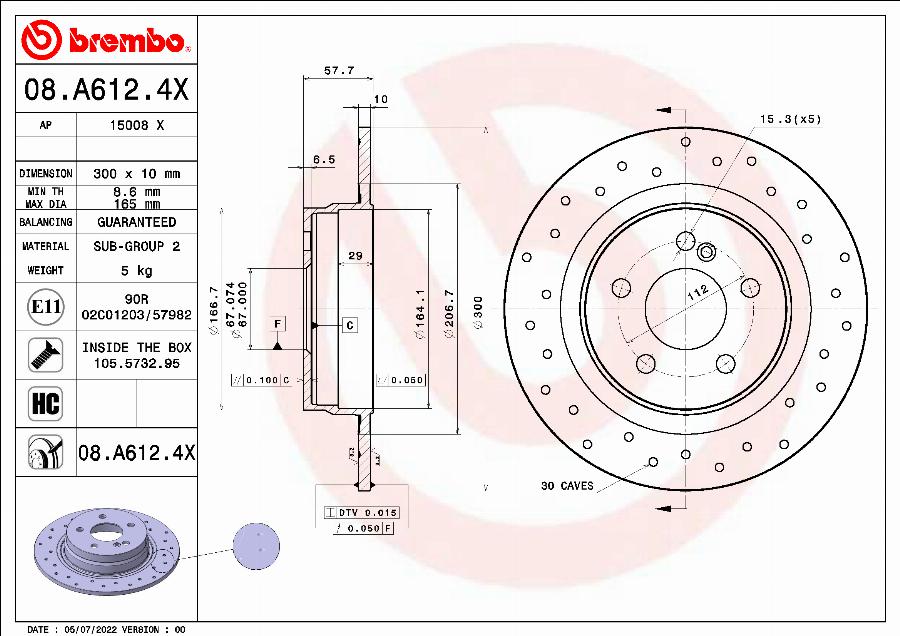 Brembo 08.A612.4X - Discofreno autozon.pro