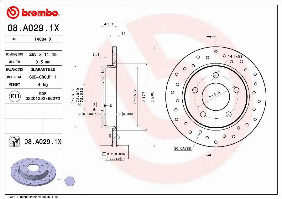 Brembo 08.A029.1X - Discofreno autozon.pro