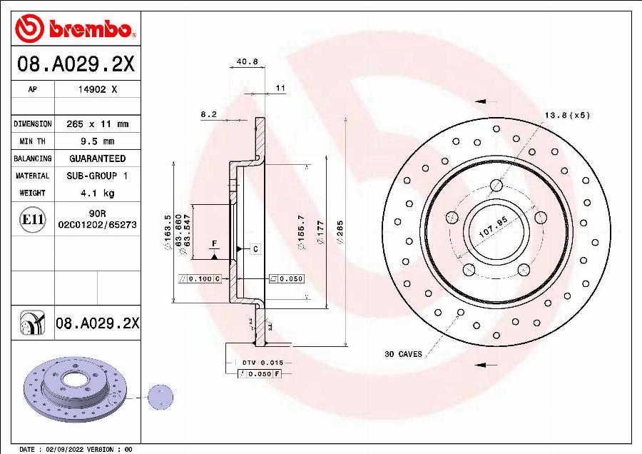 Brembo 08.A029.2X - Discofreno autozon.pro