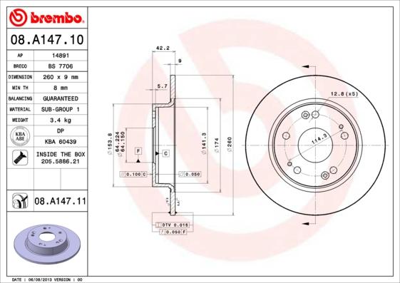 Brembo 08.A147.10 - Discofreno autozon.pro