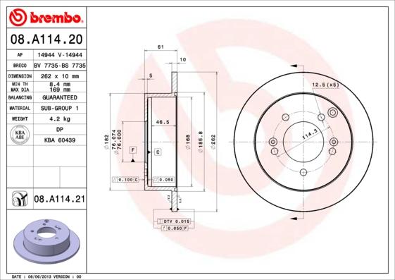 Brembo 08.A114.20 - Discofreno autozon.pro