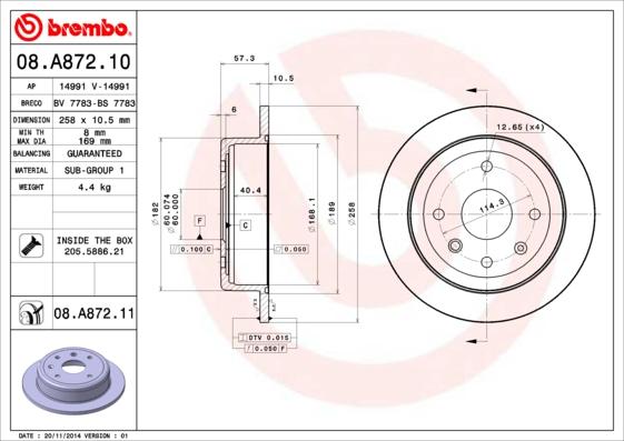 Brembo 08.A872.10 - Discofreno autozon.pro