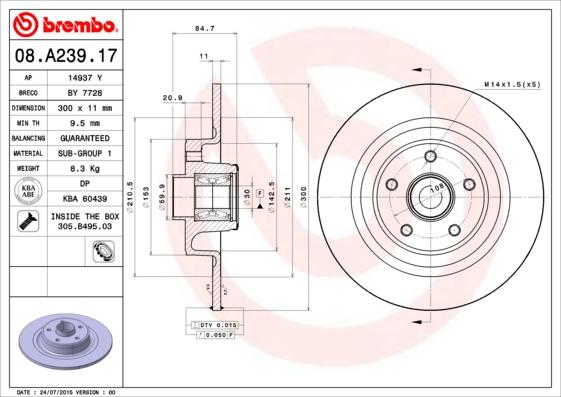 Brembo 08.A239.17 - Discofreno autozon.pro