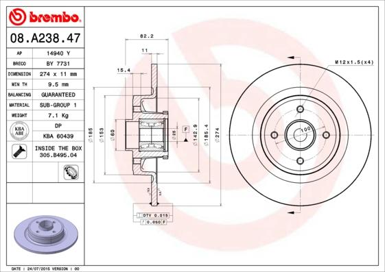 Brembo 08.A238.47 - Discofreno autozon.pro