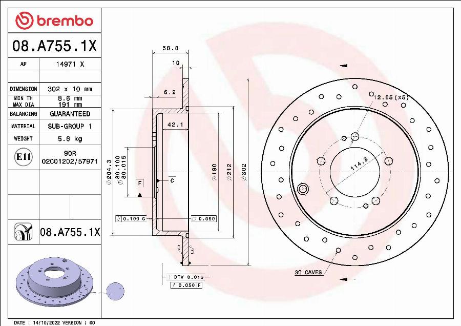 Brembo 08.A755.1X - Discofreno autozon.pro