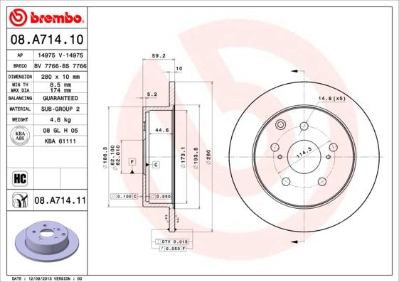 Brembo 08.A714.10 - Discofreno autozon.pro