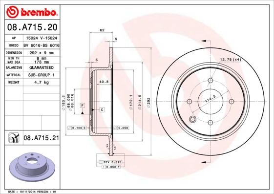 Brembo 08.A715.21 - Discofreno autozon.pro