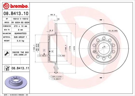 Brembo 08.B413.10 - Discofreno autozon.pro