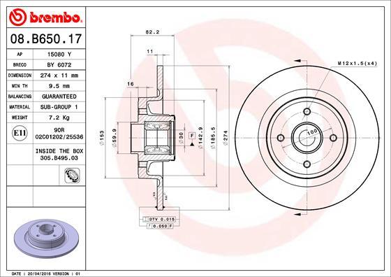 Brembo 08.B650.17 - Discofreno autozon.pro