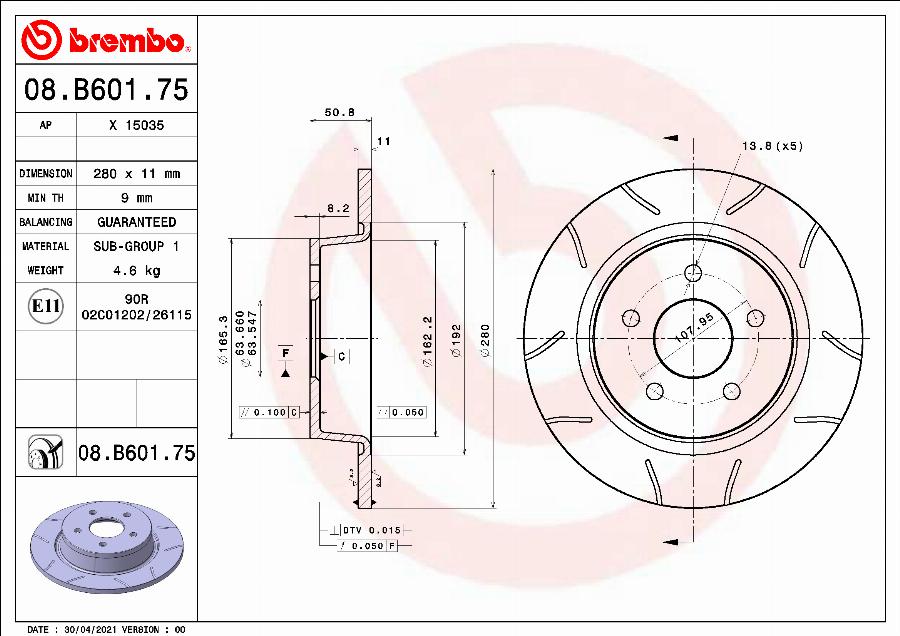 Brembo 08.B601.75 - Discofreno autozon.pro