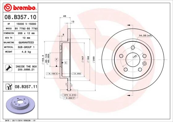 Brembo 08.B357.10 - Discofreno autozon.pro