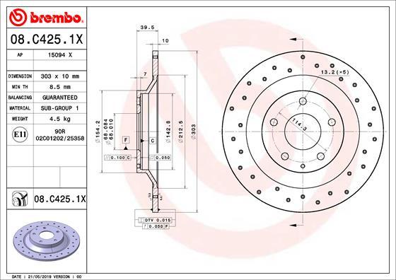 Brembo 08.C425.1X - Discofreno autozon.pro