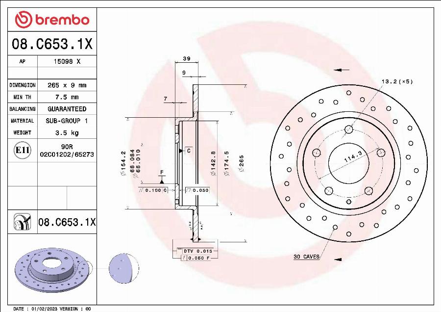 Brembo 08.C653.1X - Discofreno autozon.pro