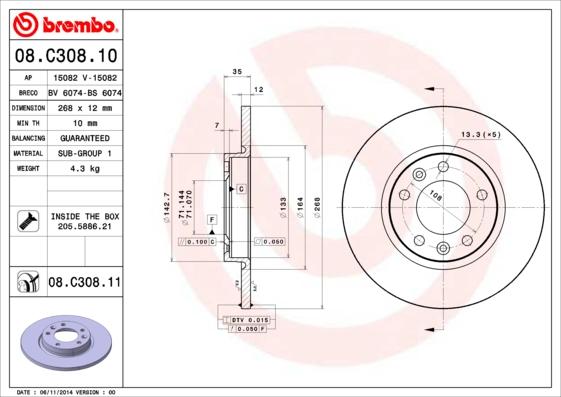 Brembo 08.C308.10 - Discofreno autozon.pro