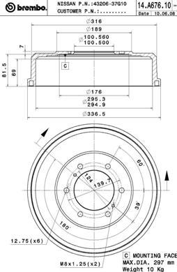 Brembo 14.A676.10 - Tamburo freno autozon.pro