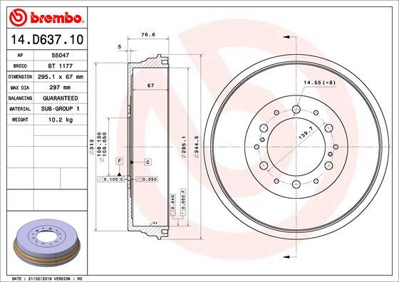 Brembo 14.D637.10 - Tamburo freno autozon.pro