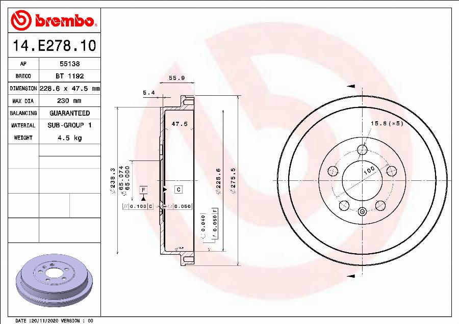 Brembo 14.E278.10 - Tamburo freno autozon.pro