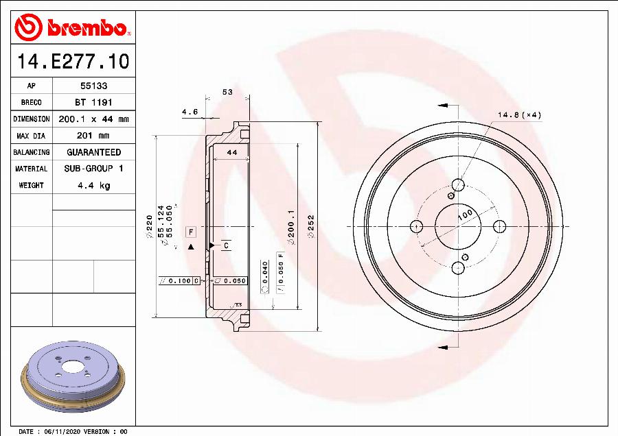 Brembo 14.E277.10 - Tamburo freno autozon.pro