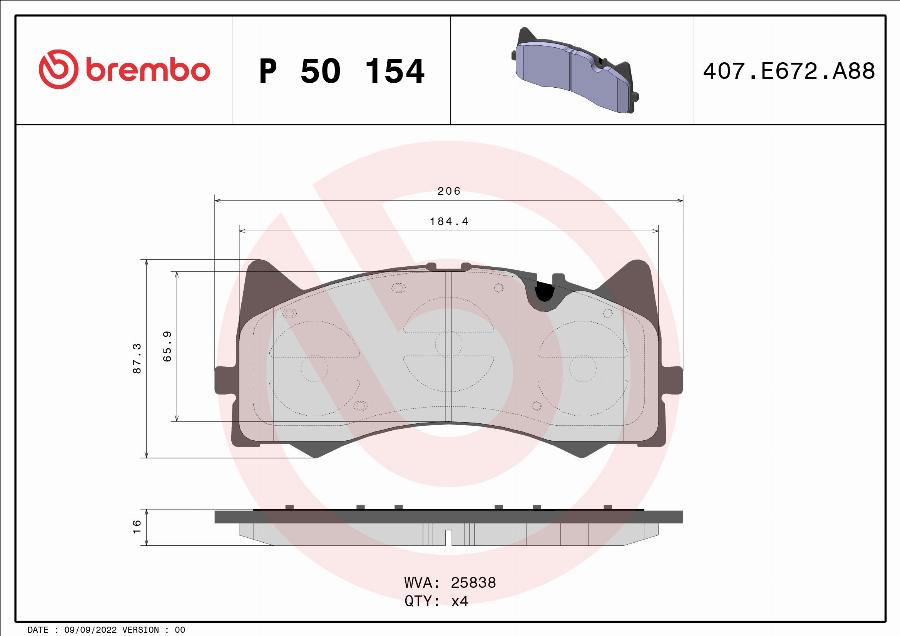 Brembo P 50 154 - Kit pastiglie freno, Freno a disco autozon.pro