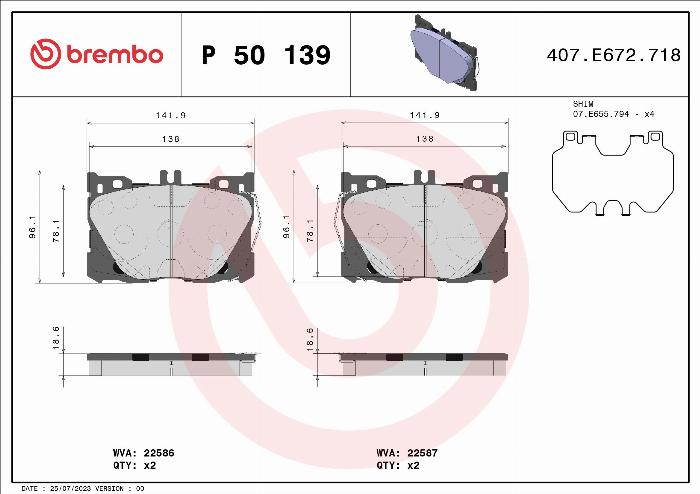 Brembo P 50 139 - Kit pastiglie freno, Freno a disco autozon.pro